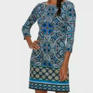 Suite 7 Women's Dress 12 Petite Paisley Shift Blue Teal Black NWT